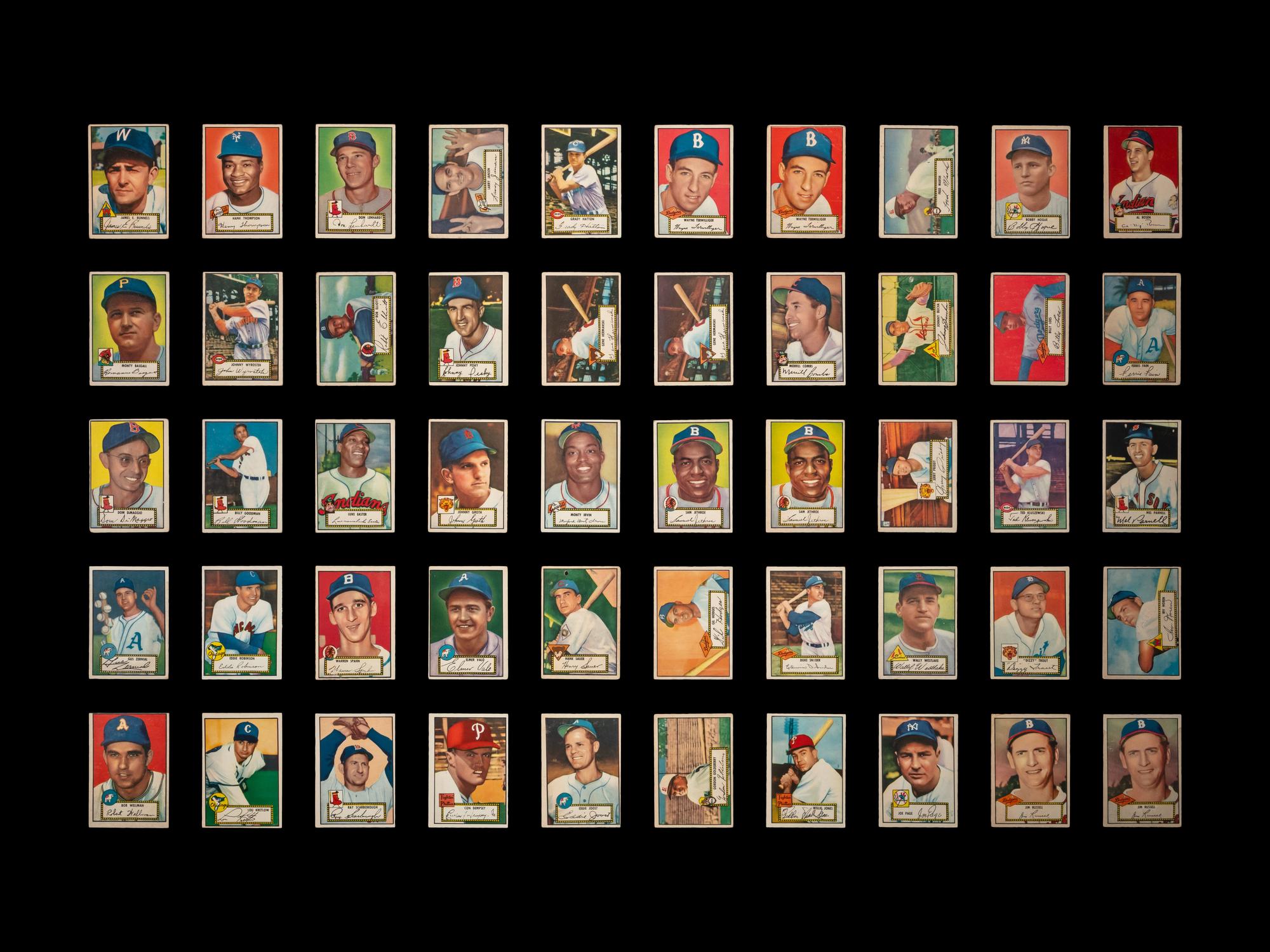 A Near Set of 1952 Topps Baseball Cards (371/407) Featuring Over 60 High Numbers