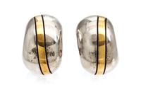 A Pair of Cartier Sterling Silver and 18 Karat Yellow Gold Hoop Earrings, Cartier, 6.60 dwts.