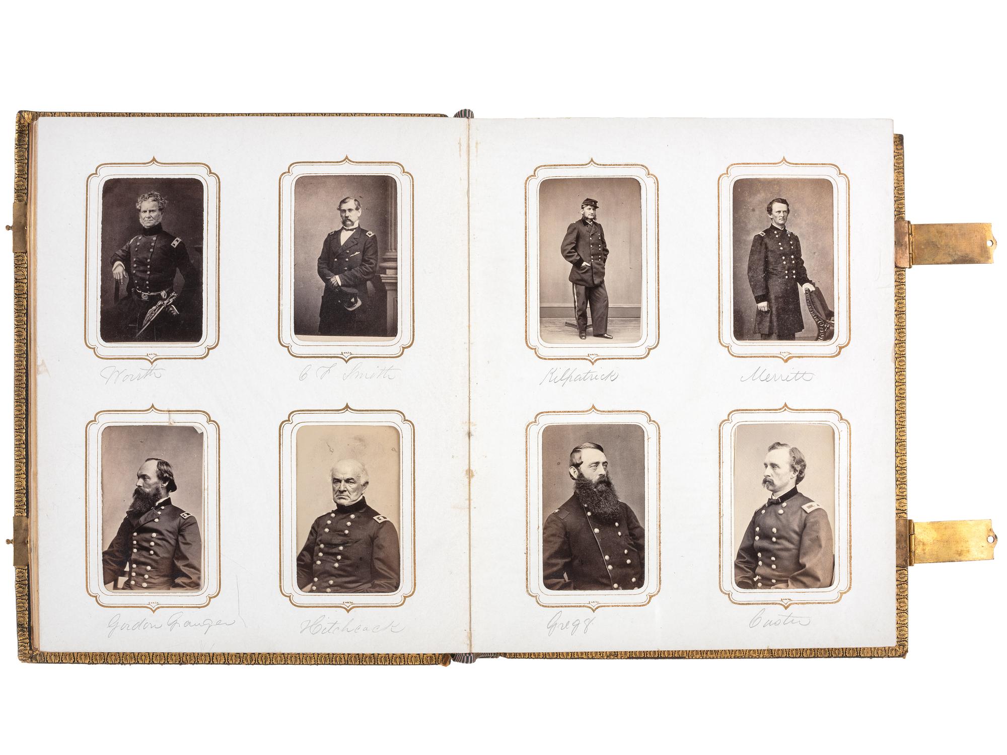 [CIVIL WAR]. BRADY, Mathew, photographer. Exceptional album containing 120 CDVs of Union generals and officers, incl. Joshua Chamberlain and George A. Custer. New York, NY: E. & H.T. Anthony, 1860s.
