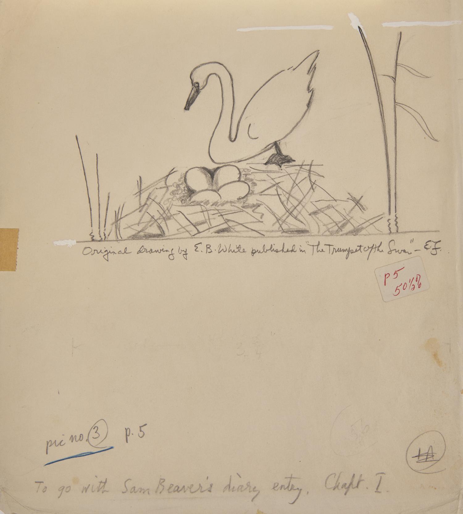 [Children's & Illustrated] White, E.B. The Trumpet of the Swan, Presentation Copy with an Original Drawing