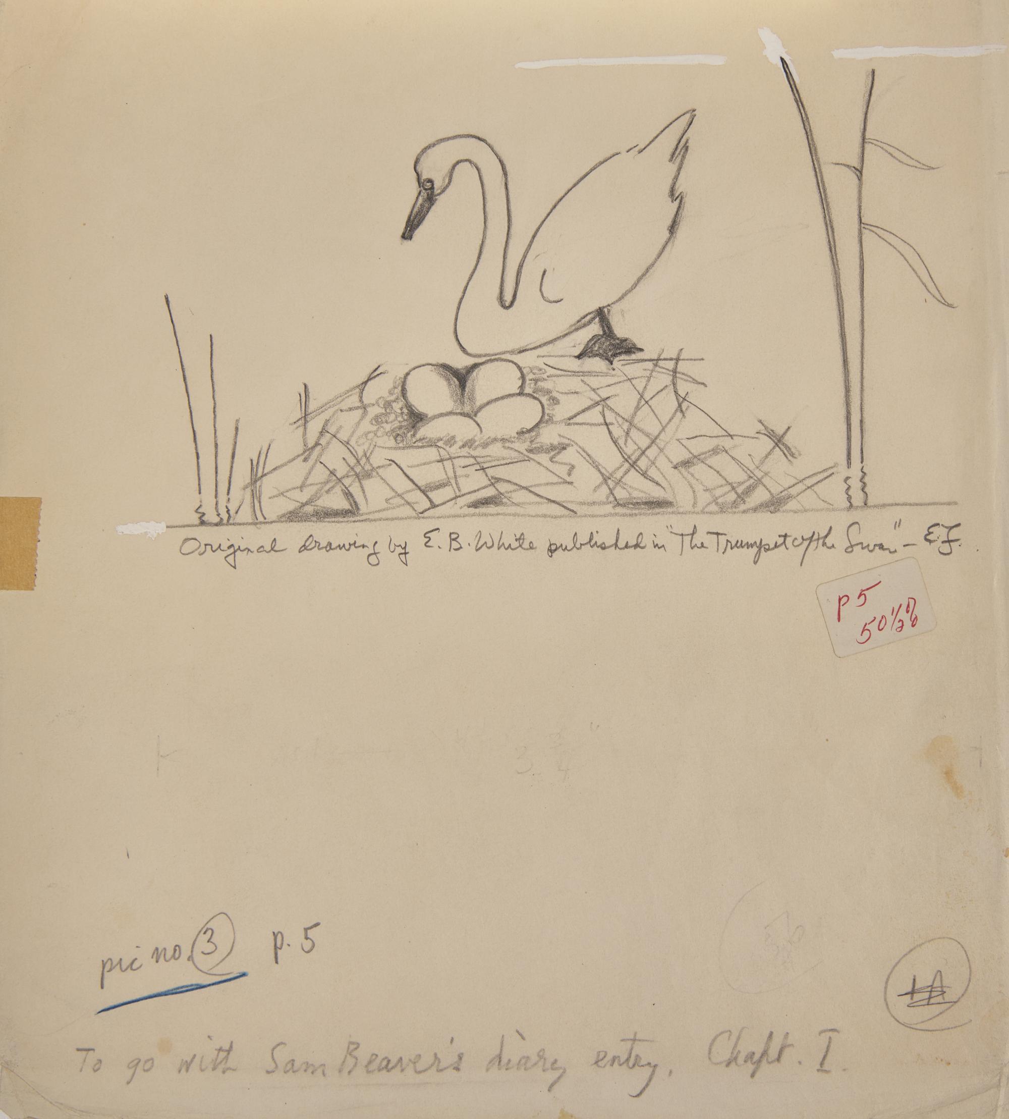 [Children's & Illustrated] White, E.B. The Trumpet of the Swan, Presentation Copy with an Original Drawing
