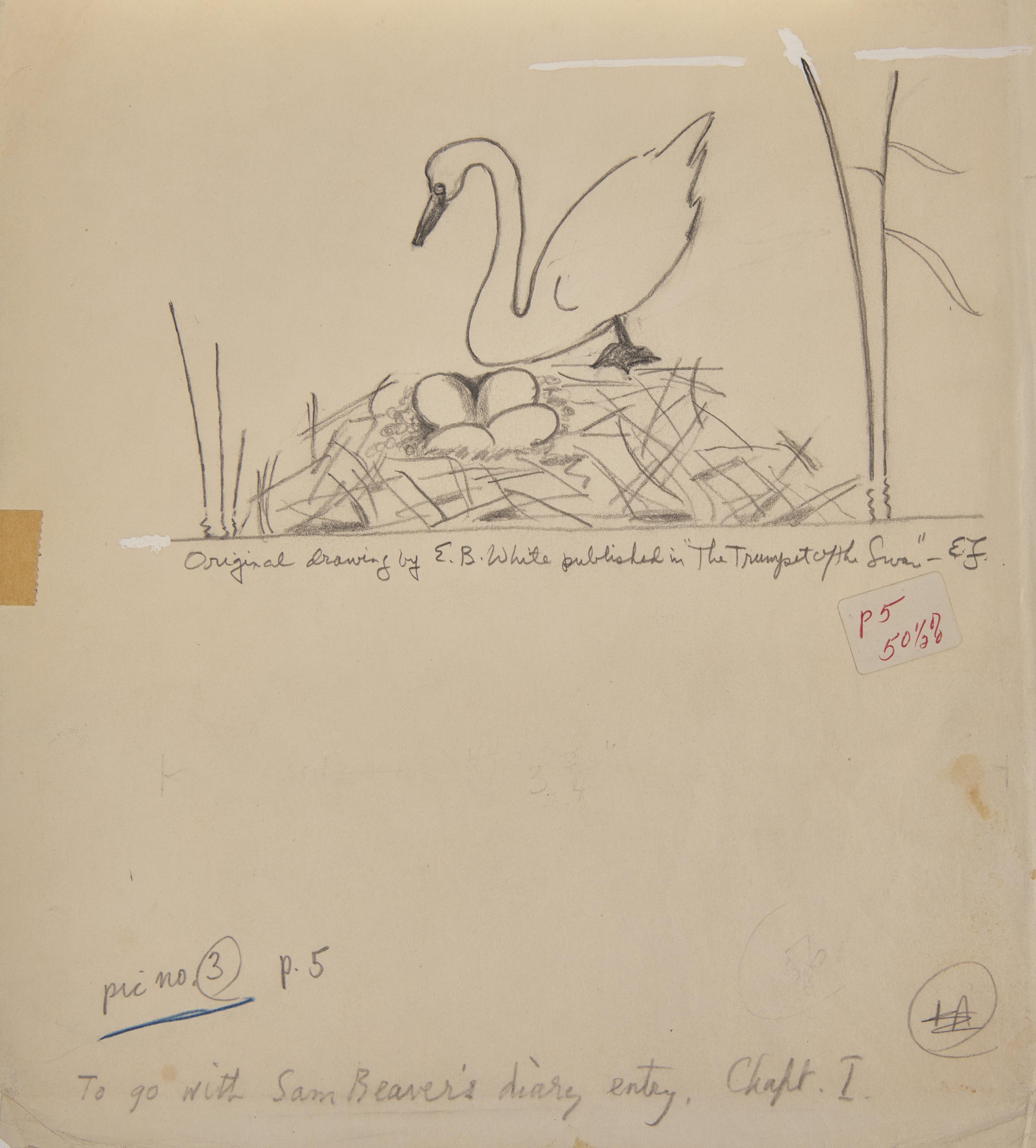 [Children's & Illustrated] White, E.B. The Trumpet of the Swan, Presentation Copy with an Original Drawing