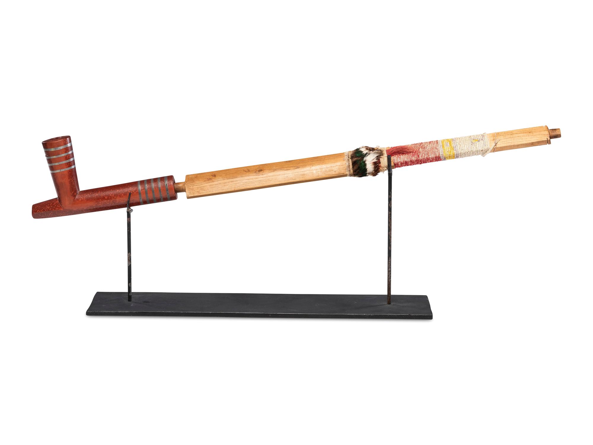 Northern Plains Quilled Pipe Stem and Catlinite Bowl, with Inlay