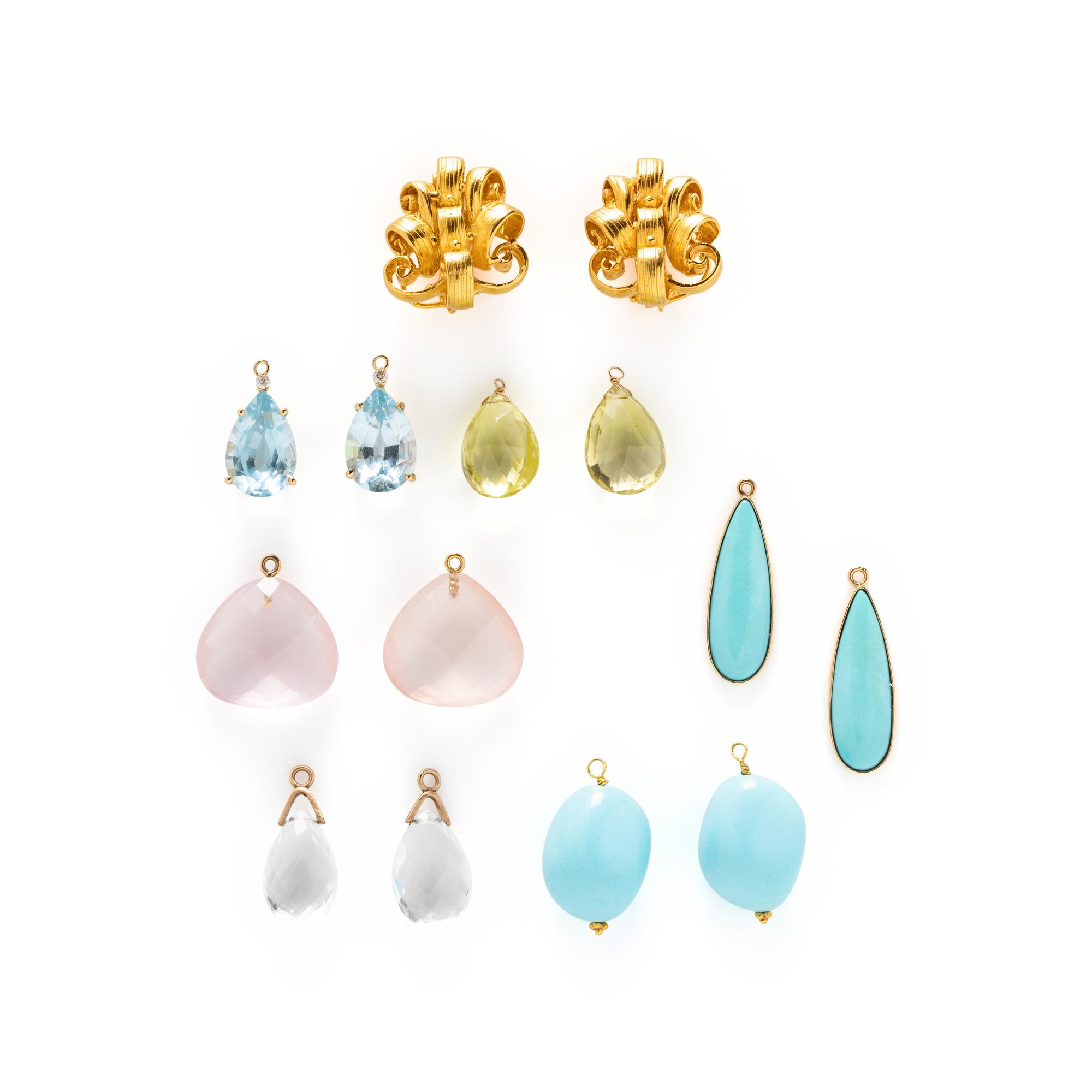 YELLOW GOLD AND MULTIGEM CONVERTIBLE CLIP EARRINGS