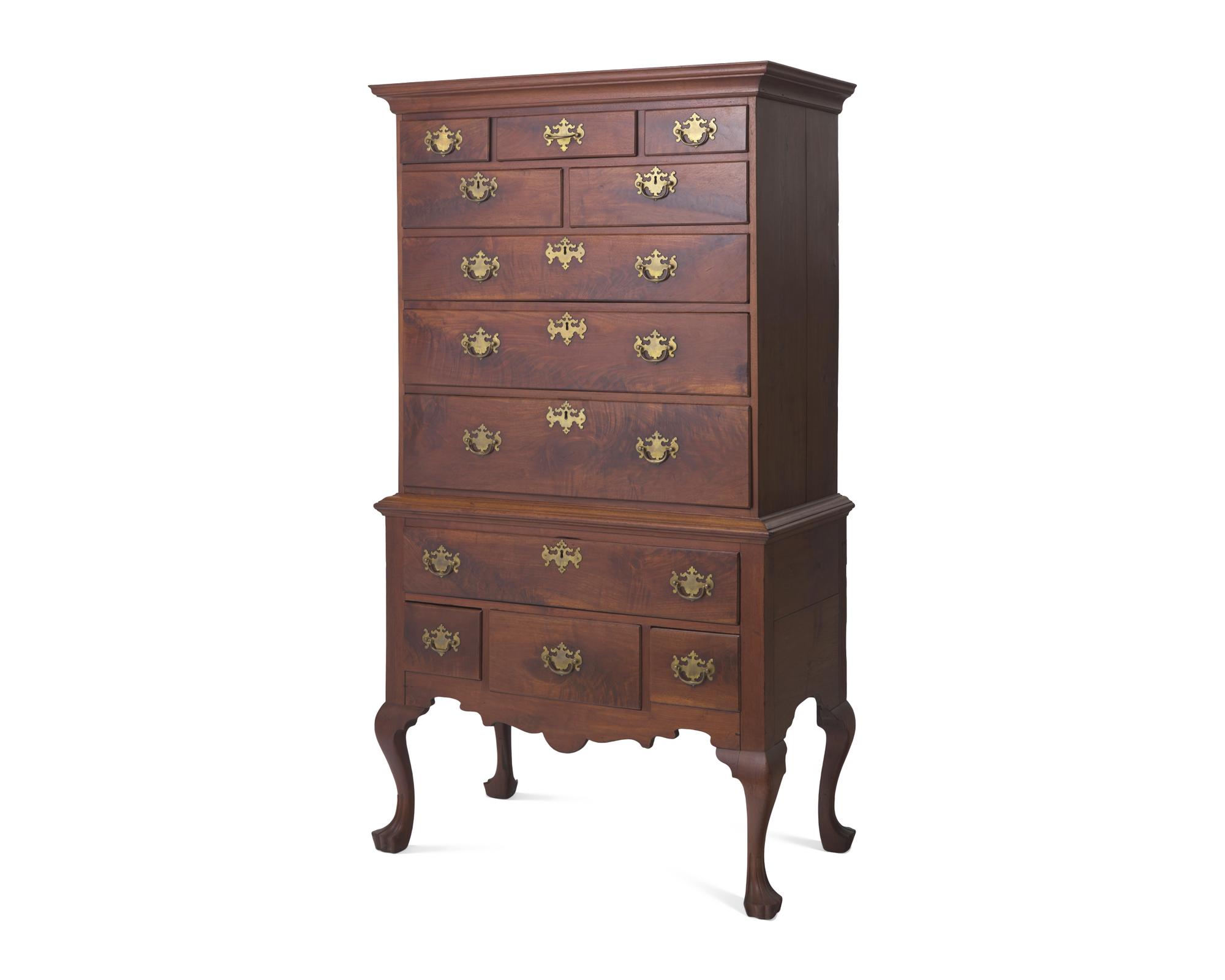 A Queen Anne Carved Walnut High Chest, Philadelphia, PA, Circa 1760