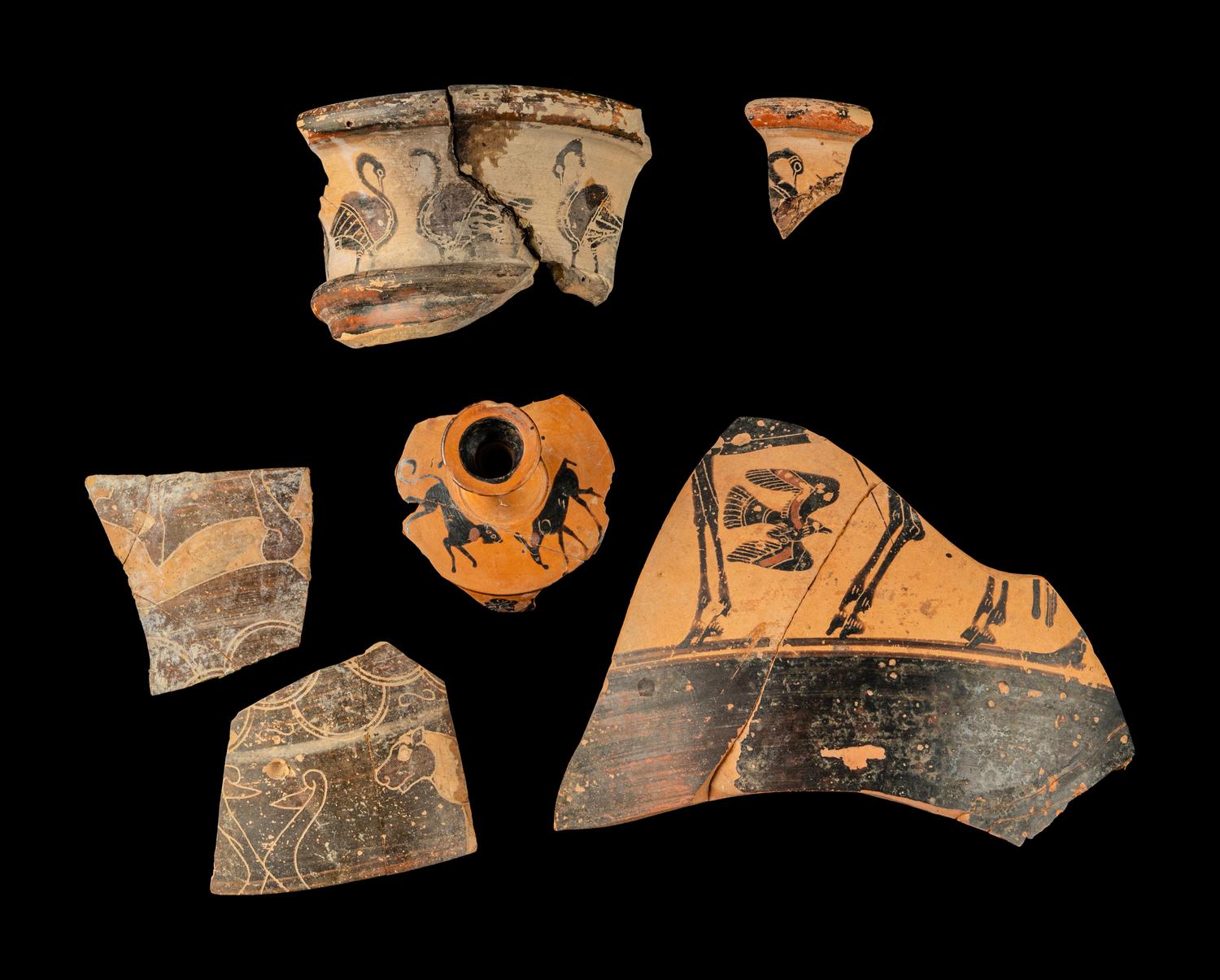 Six Attic and Corinthian Black-Figured Vase Fragments with Animals