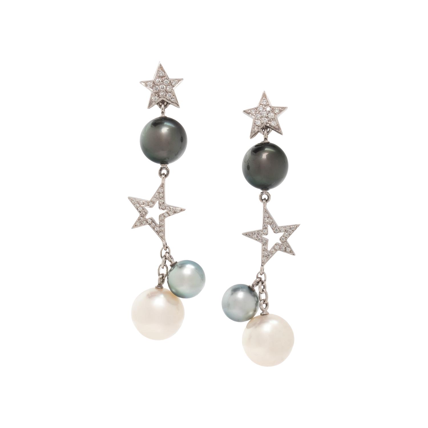 CHANEL, DIAMOND AND CULTURED PEARL 'COMÈTE' CLIP EARRINGS