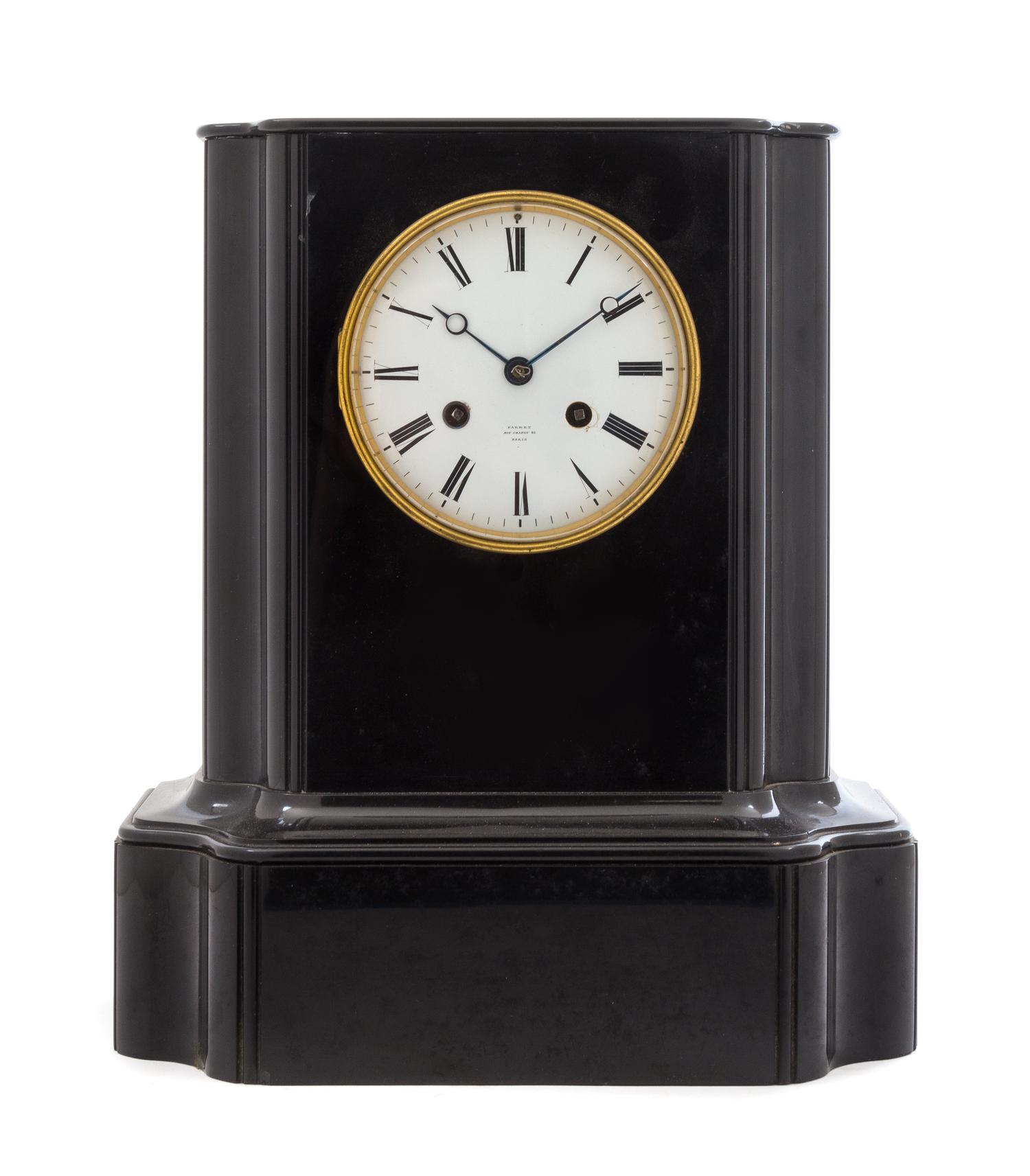 A Black Belgian Marble Mantel Clock Height 15 inches. — 19TH CENTURY