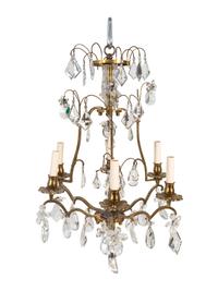 A Louis XV Style Gilt-Metal and Glass Six-Light Chandelier