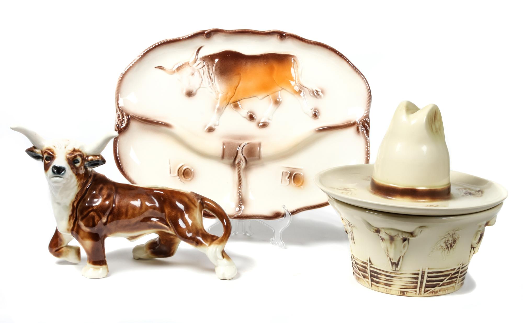 Collection of Western Motiff Ceramic Pieces Height of largest 13 inches