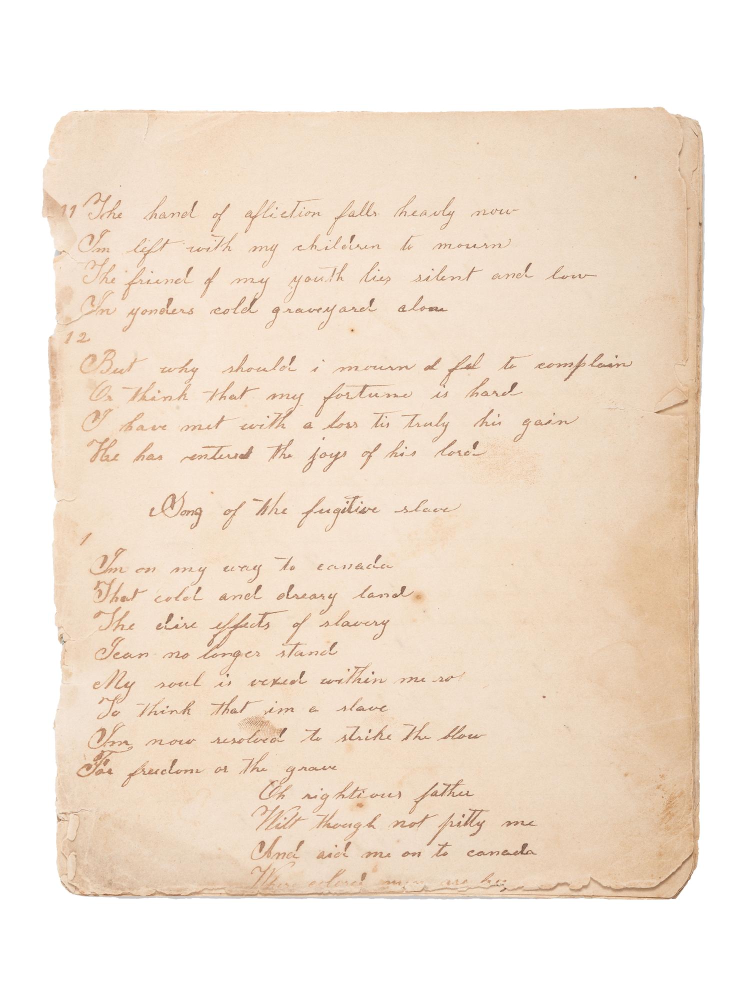 [SLAVERY & ABOLITION]. Collection of manuscript poems, including "Song of the fugitive slave." N.p., ca 1860.