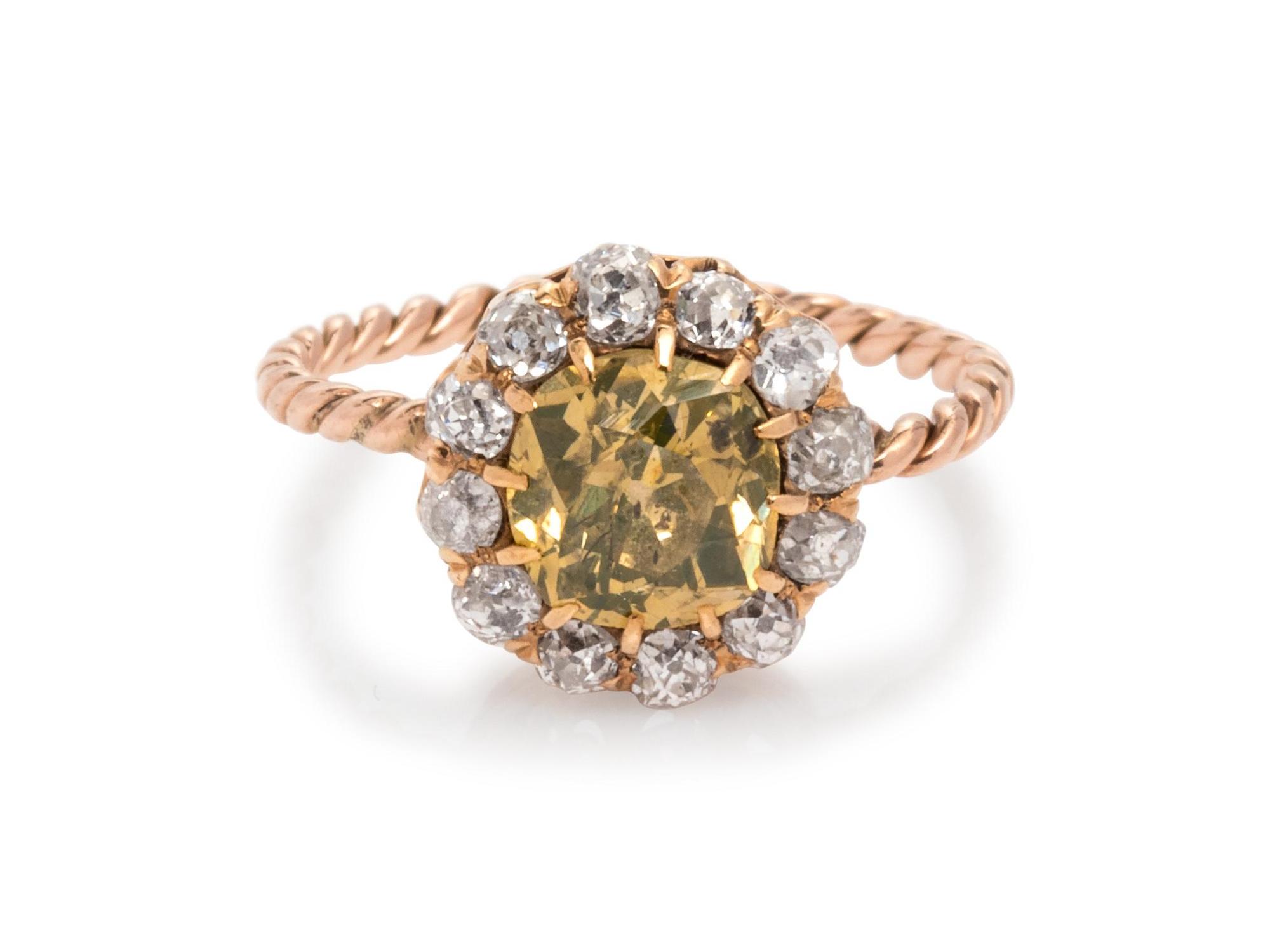 Victorian, Fancy Colored Diamond and Diamond Ring