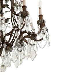 A Continental Patinated Bronze, Tole and Cut Glass Twelve-Light Chandelier