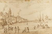 Ice Skaters on a Frozen River