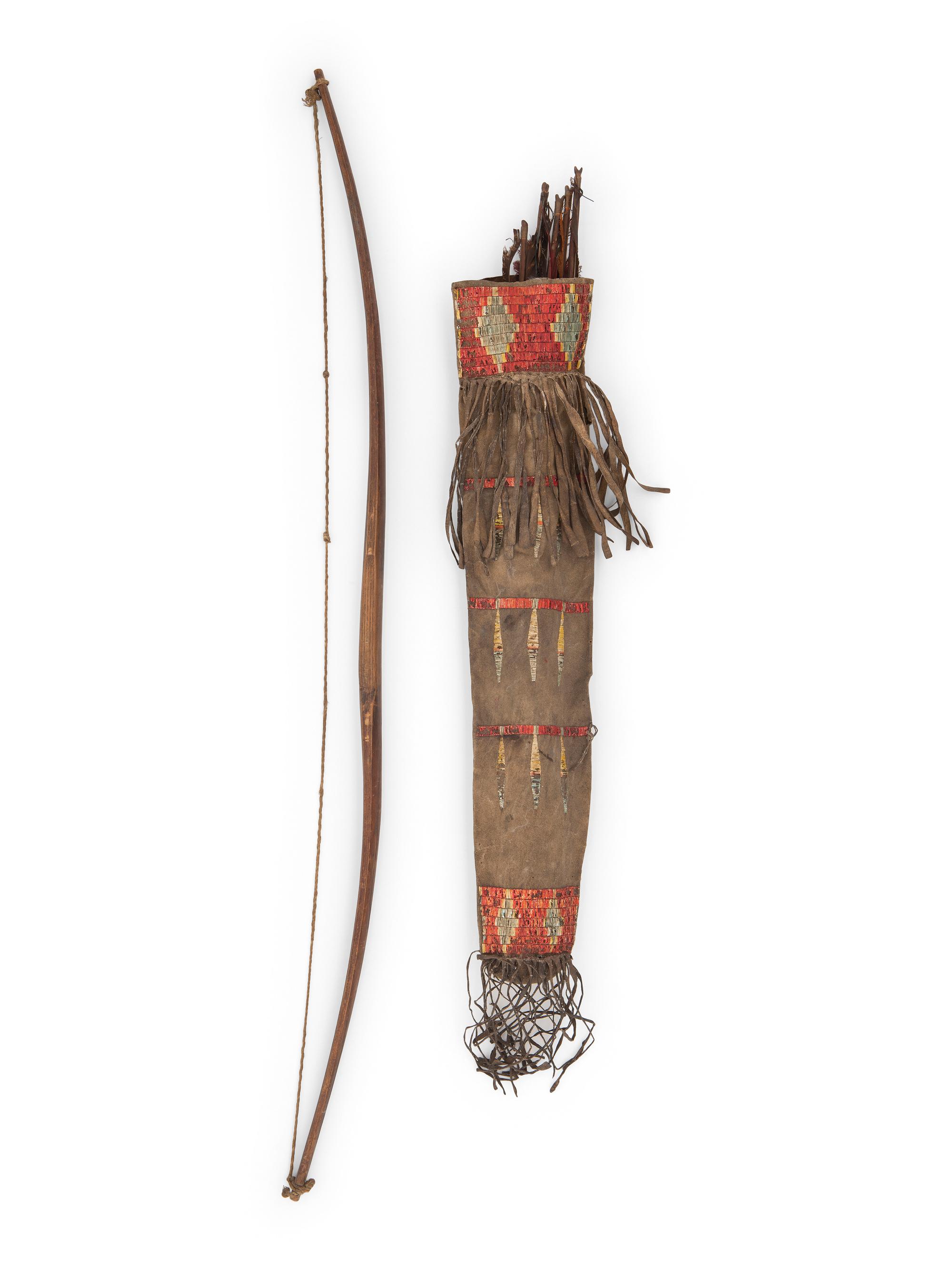 Sioux Quilled Quiver, with Bow and Arrows