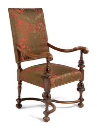 A Pair of William and Mary Style Walnut Armchairs