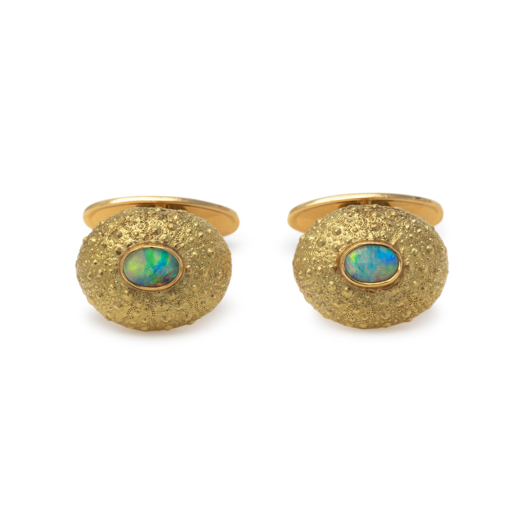 TONY WHITE, YELLOW GOLD AND OPAL CUFFLINKS