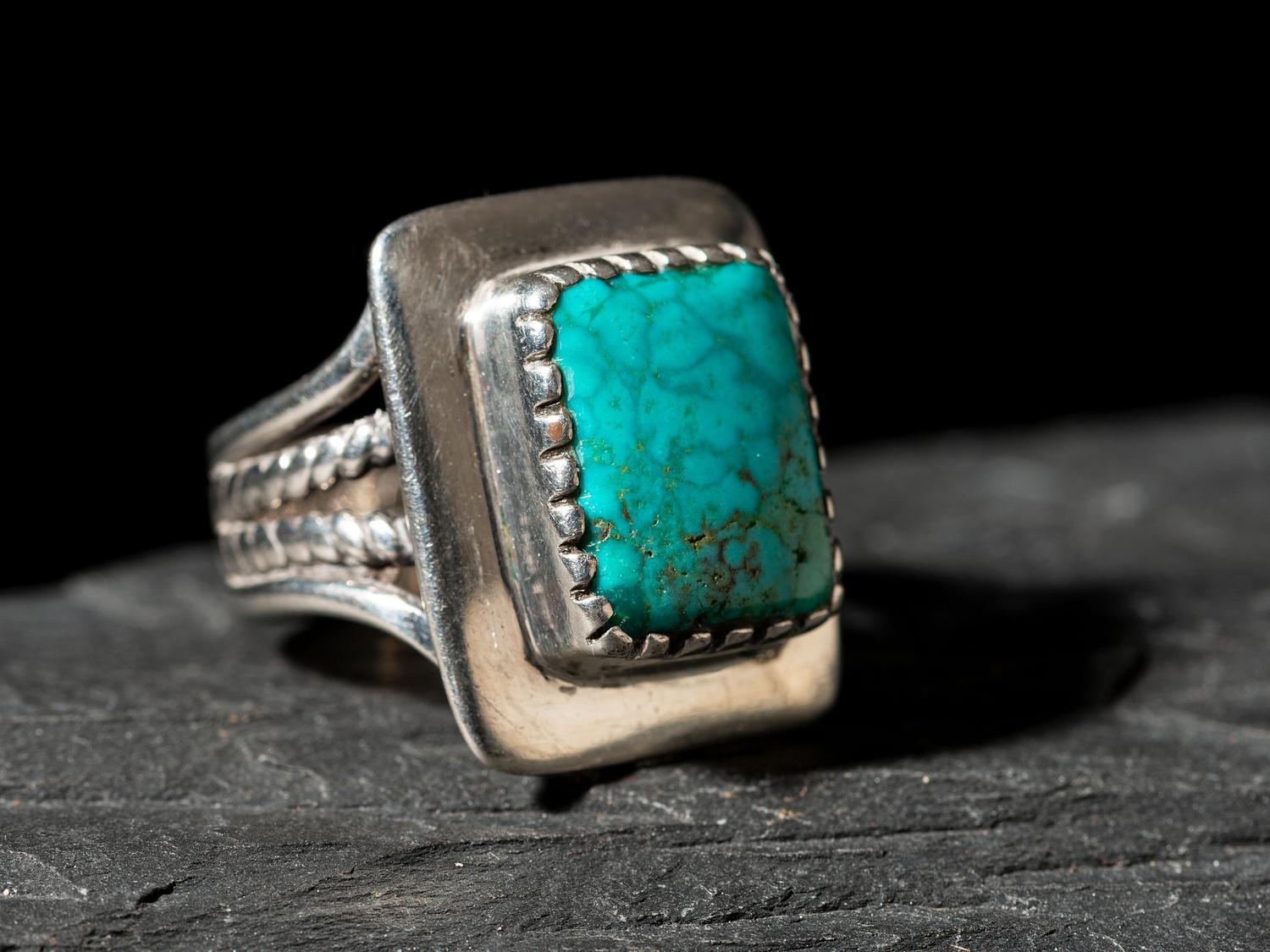 Silver and Blue Diamond Turquoise Ring