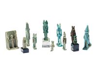 11 Egyptian Faience and Bronze Deity Amulets