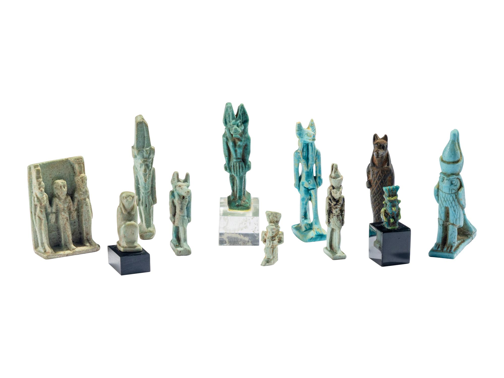 11 Egyptian Faience and Bronze Deity Amulets
