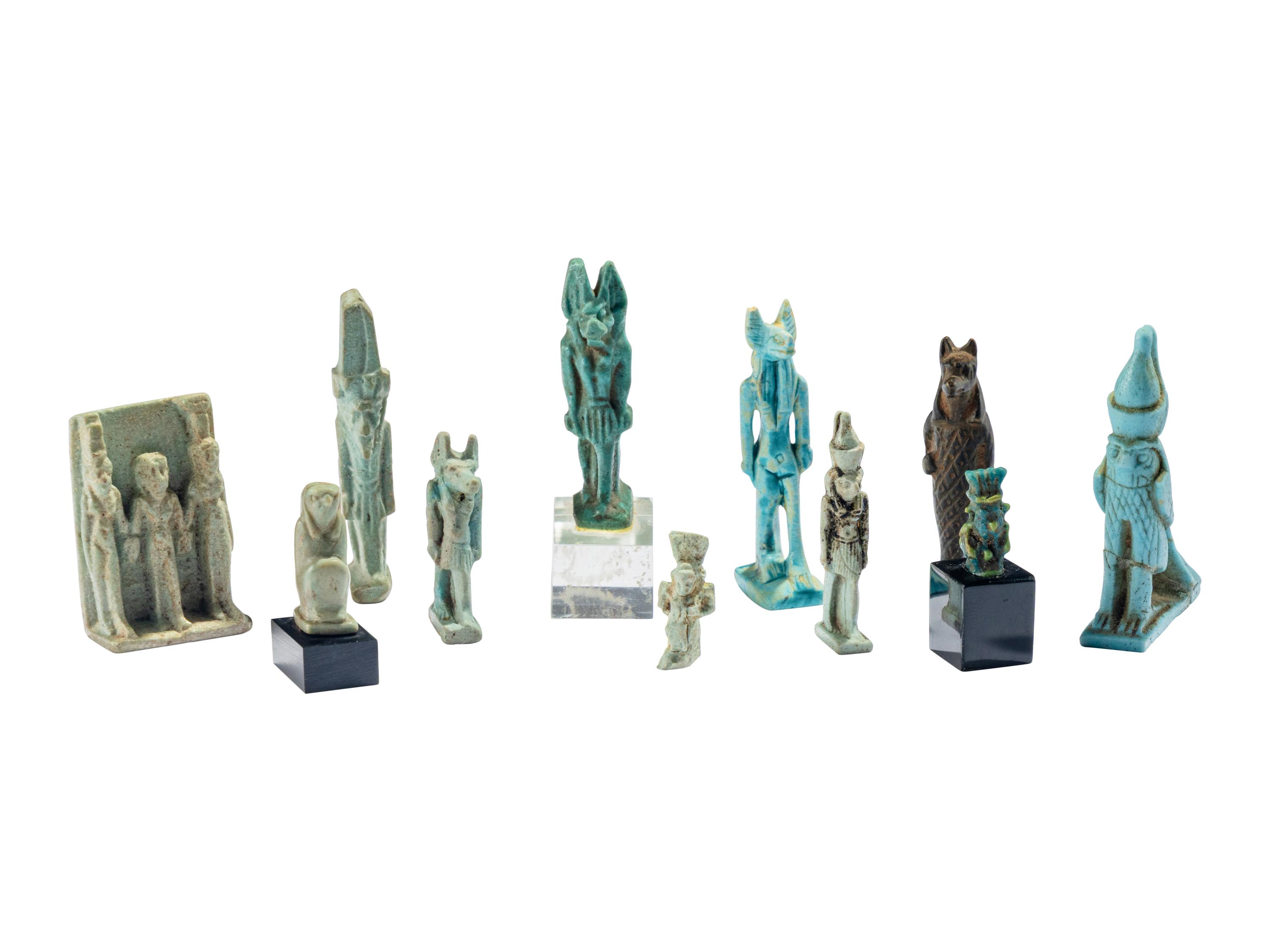 11 Egyptian Faience and Bronze Deity Amulets