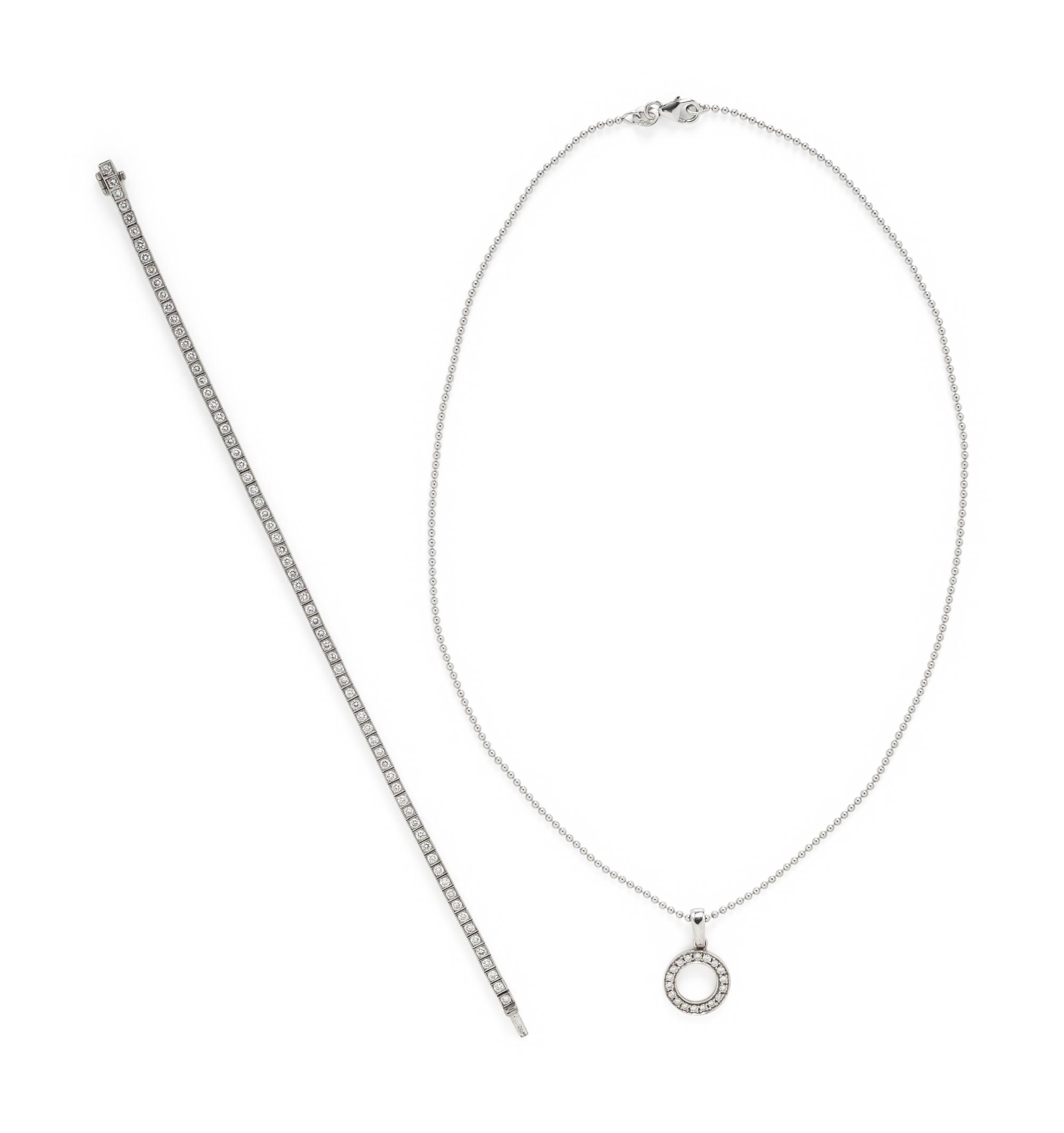 WHITE GOLD AND DIAMOND NECKLACE AND BRACELET