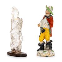 A Carved Rock Crystal Figure and a Continental Porcelain Figure
