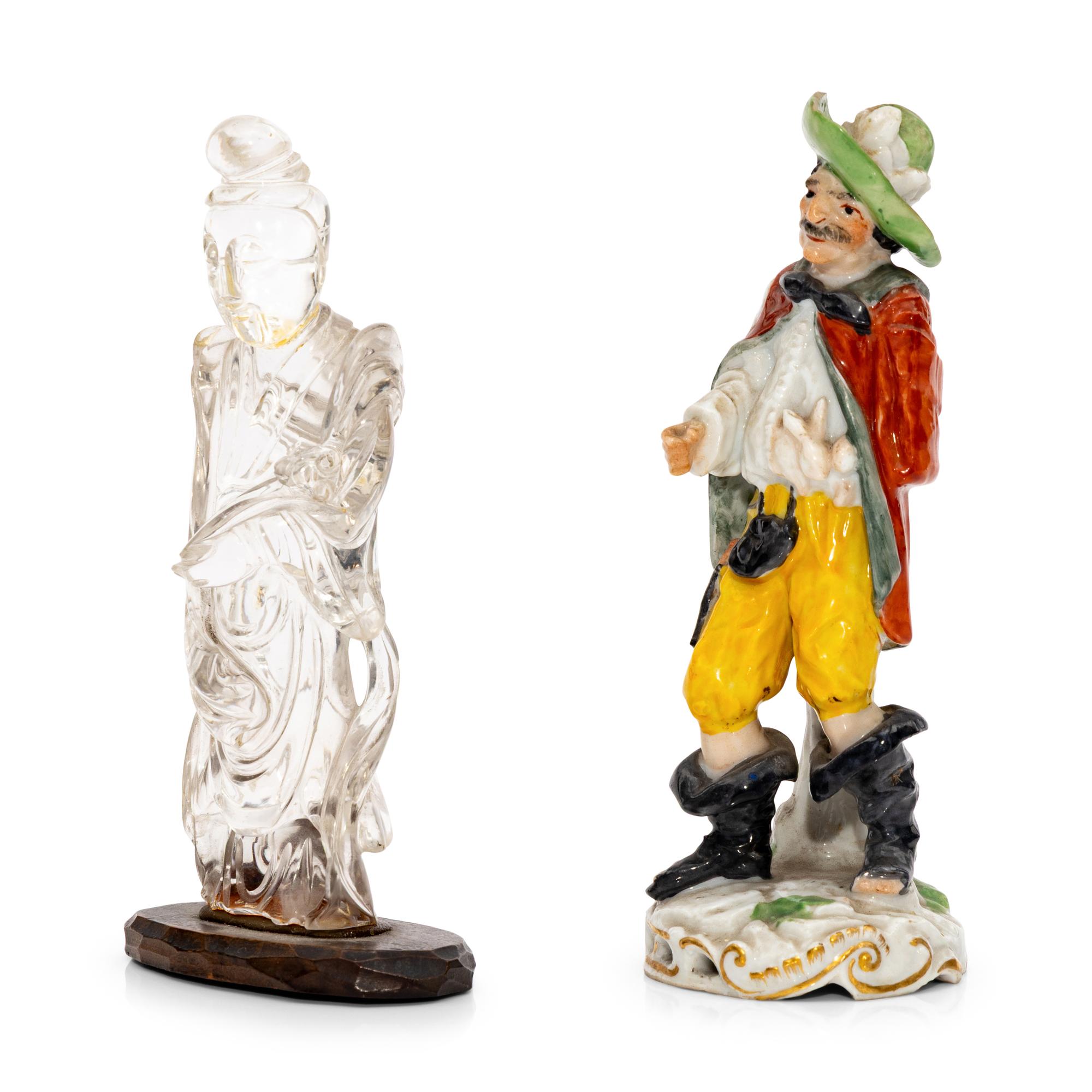 A Carved Rock Crystal Figure and a Continental Porcelain Figure