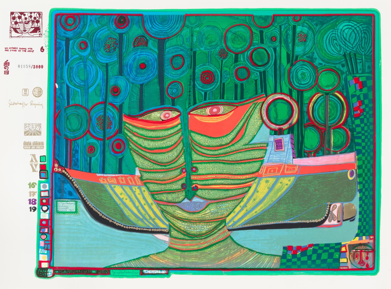 Friedensreich Hundertwasser, (Austrian, 1928-2000), Look at it on a Rainy Day (Regentag Portfolio), 1971-72