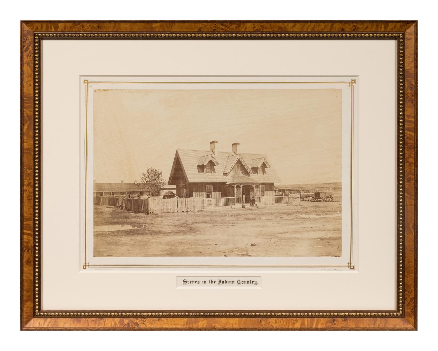[LATE INDIAN WARS]. GARDNER, Alexander (1821-1882). Imperial albumen photograph. Scenes in the Indian Country [Col. Bullock residence at Fort Laramie].