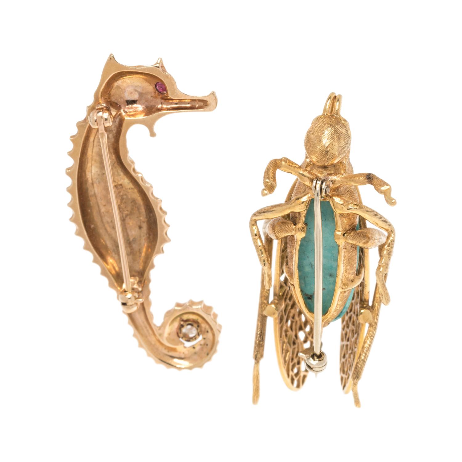 COLLECTION OF YELLOW GOLD ANIMAL BROOCHES