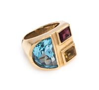 YELLOW GOLD AND MULTIGEM RING