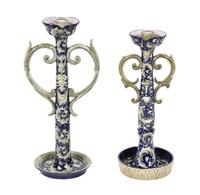 Two Italian Majolica Candlesticks — 19TH CENTURY