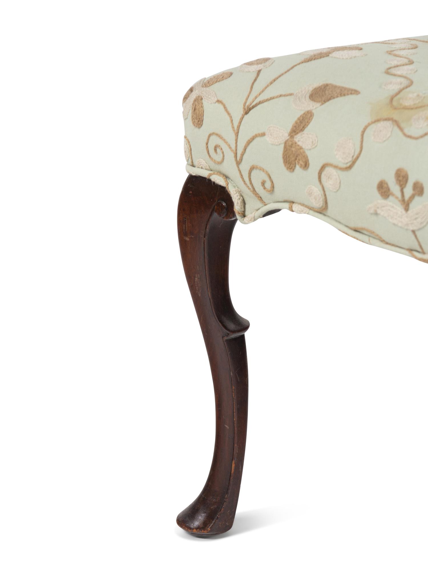 A Pair of Queen Anne Style Crewelwork Upholstered Walnut Side Chairs