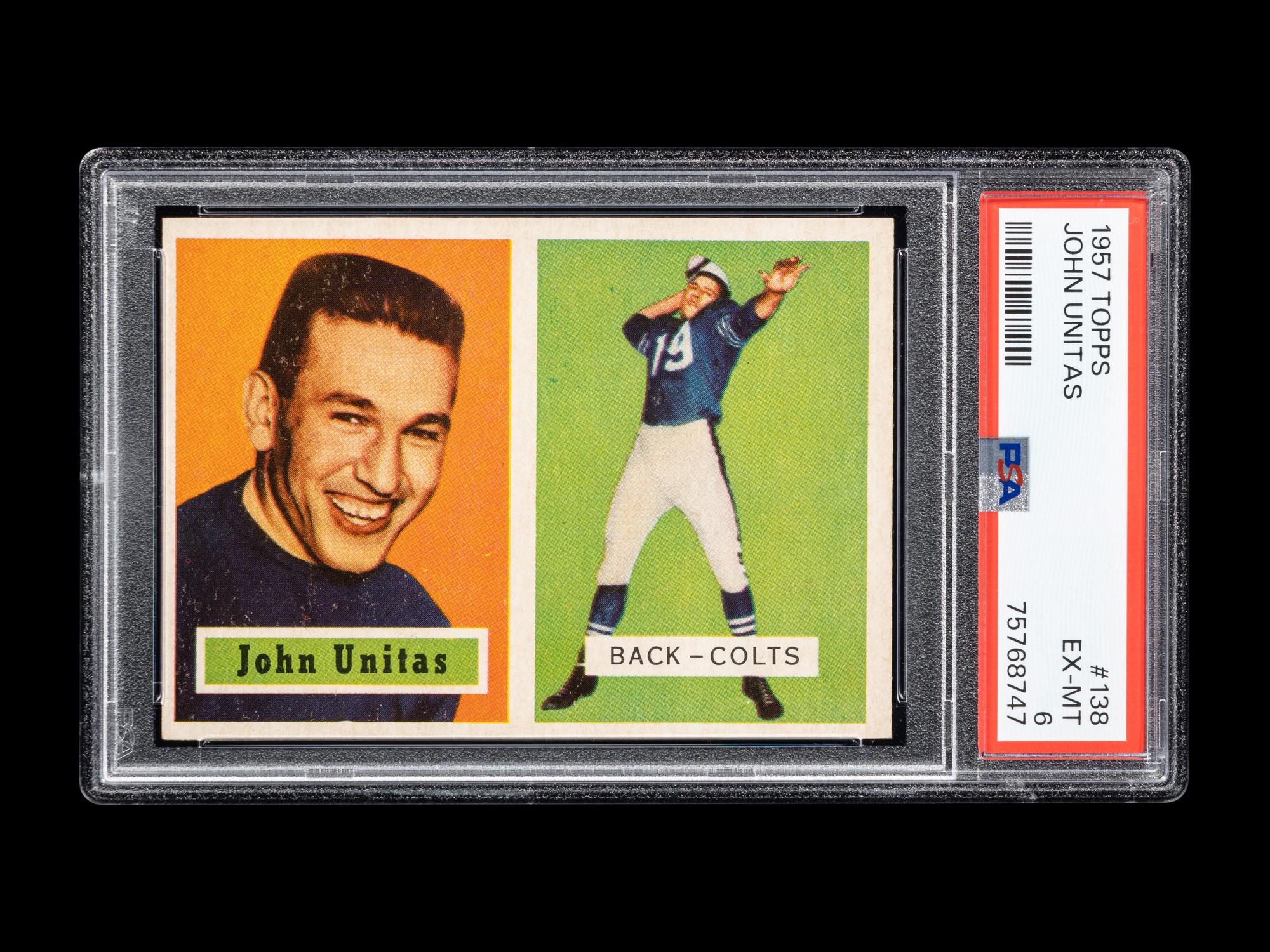 A 1957 Topps Johnny Unitas Rookie Football Card No. 138 (PSA 6 EX-MT)