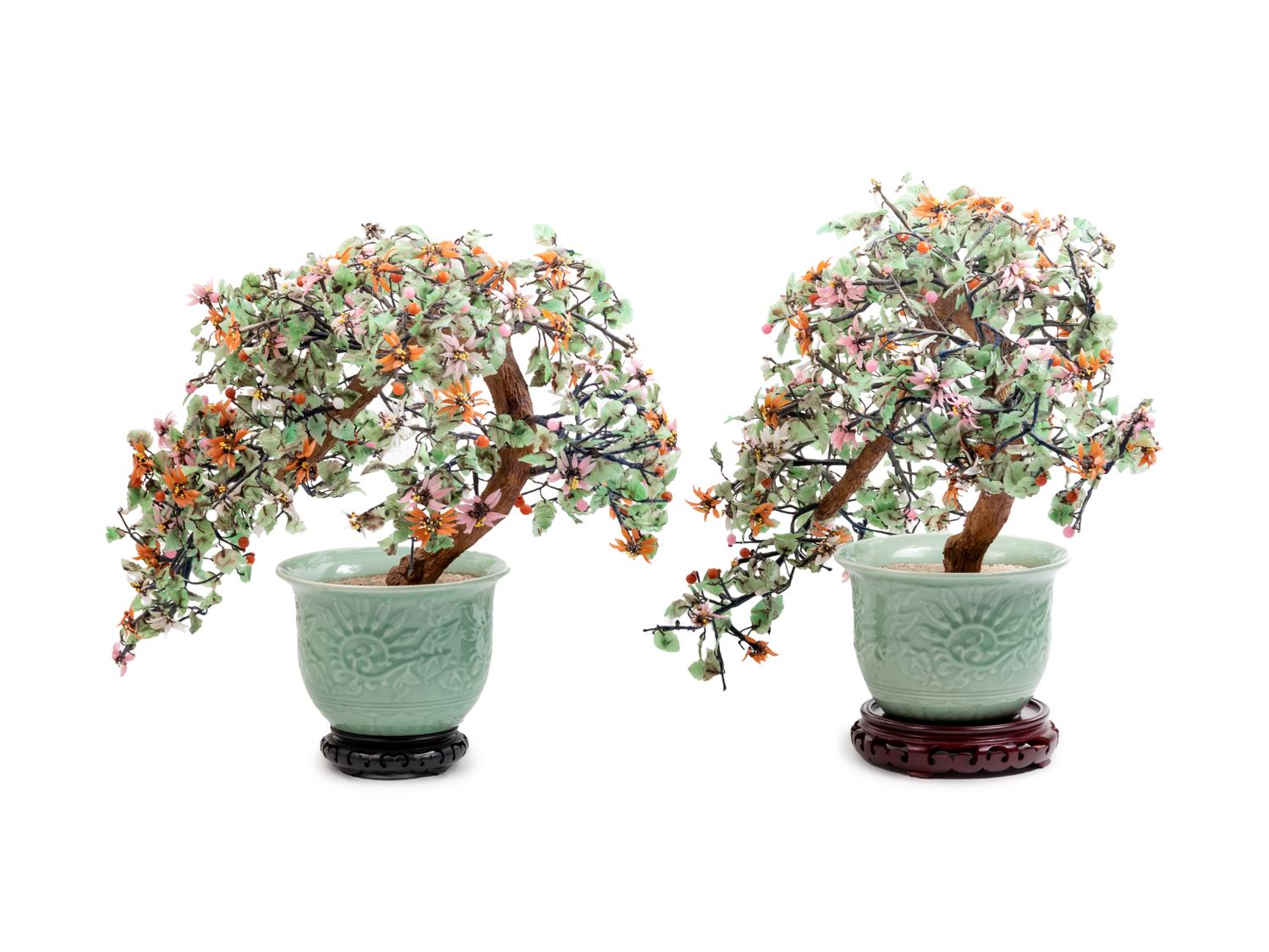 A Pair of Chinese Export Hardstone Models of Flowering Trees