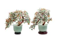 A Pair of Chinese Export Hardstone Models of Flowering Trees