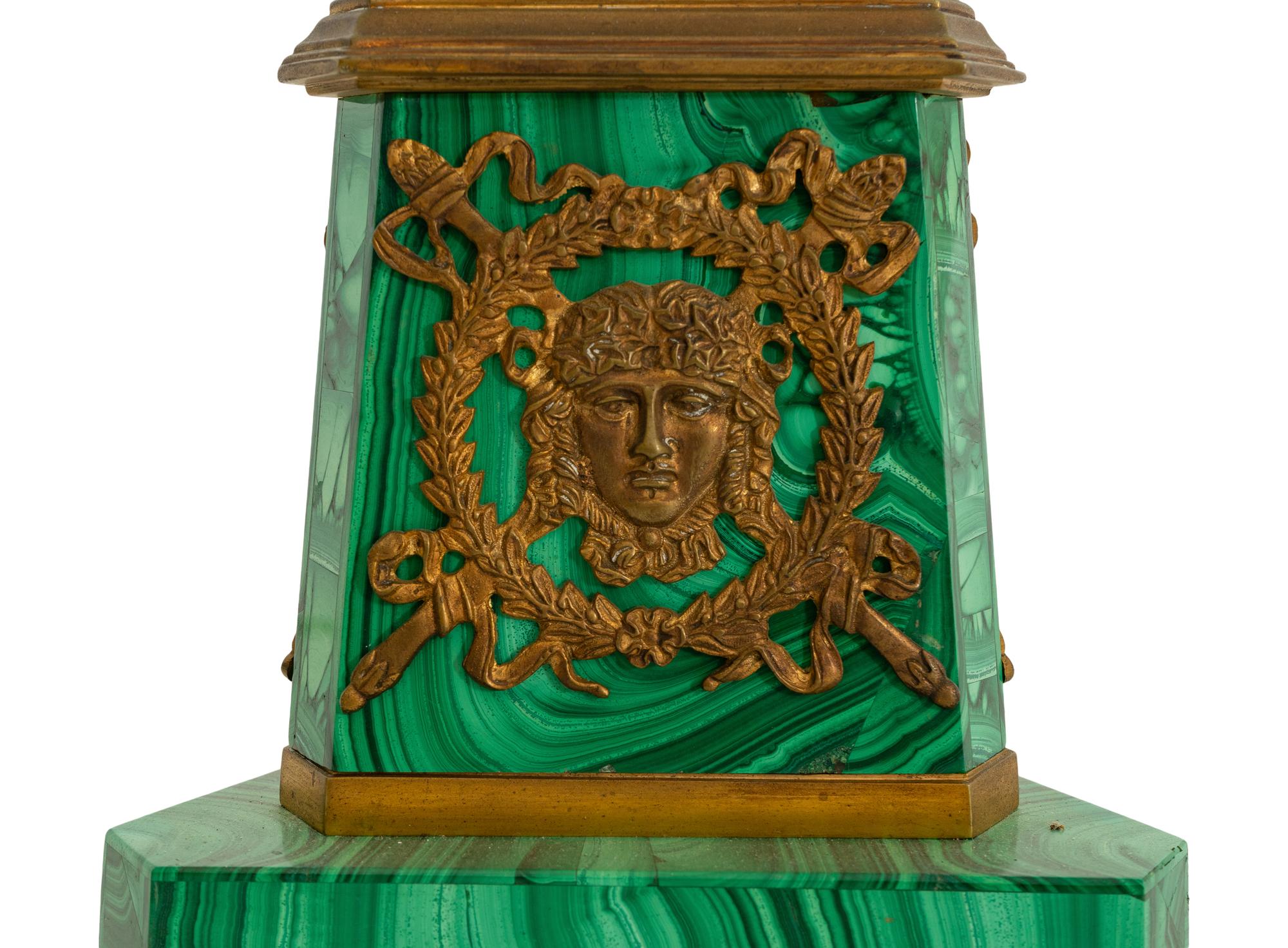 A Gilt Bronze Mounted Malachite Lamp and a French Cut Glass Columnar Lamp