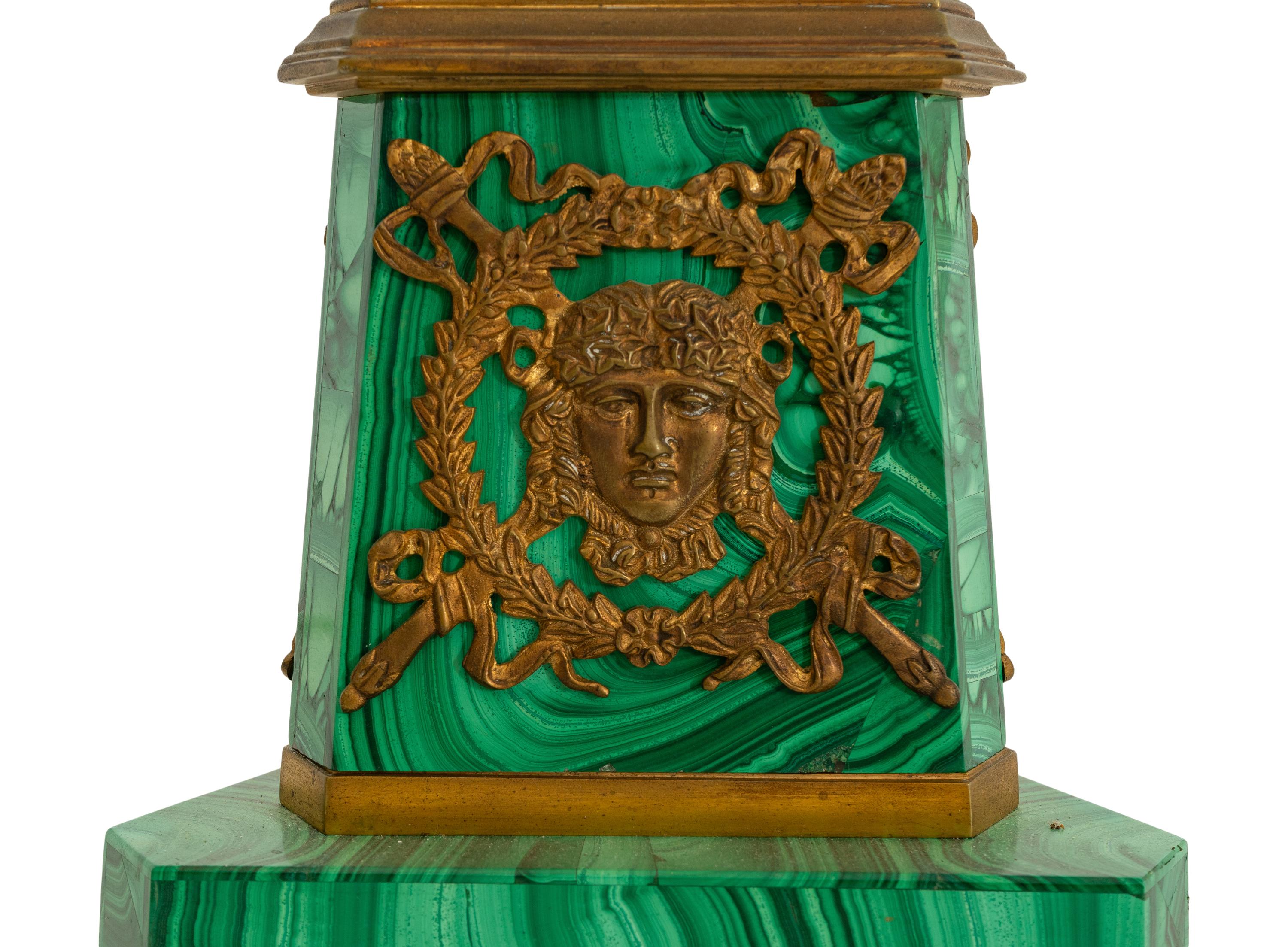A Gilt Bronze Mounted Malachite Lamp and a French Cut Glass Columnar Lamp