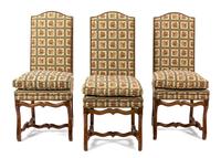 A Set of Eight Italian Walnut Dining Chairs Height 43 x width 19 x depth 21 inches. — 20TH CENTURY