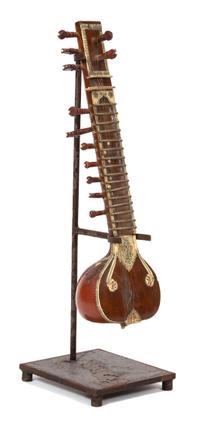 An Indian Bone Inlaid Miniature Sitar Height 22 1/4 inches. — 19TH CENTURY