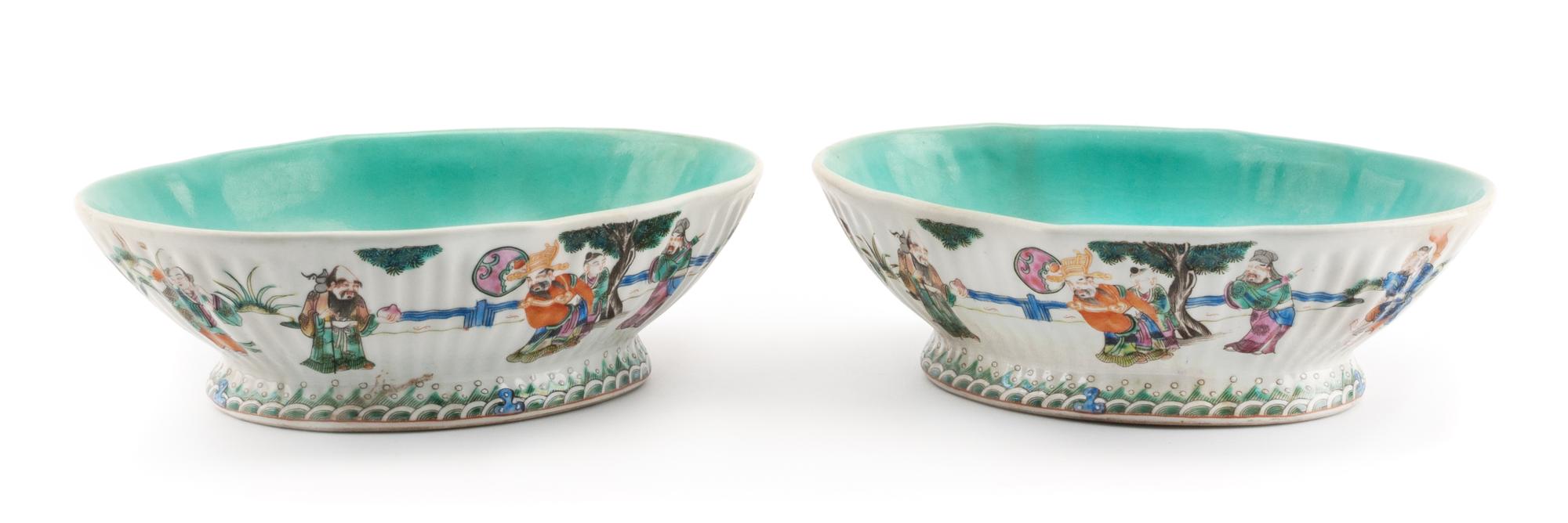 A Pair of Chinese Porcelain Bowls Width 10 1/2 inches.