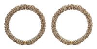 A Pair of Carved, Gilt and Silvered Wood Laurel Wreath Mirrors