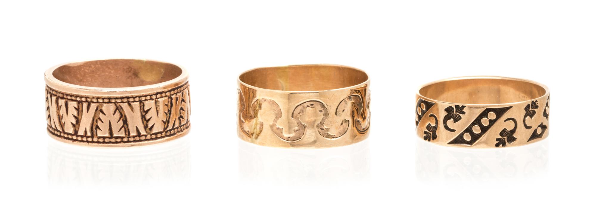 A Collection of Antique Rose Gold Bands, 7.30 dwts.