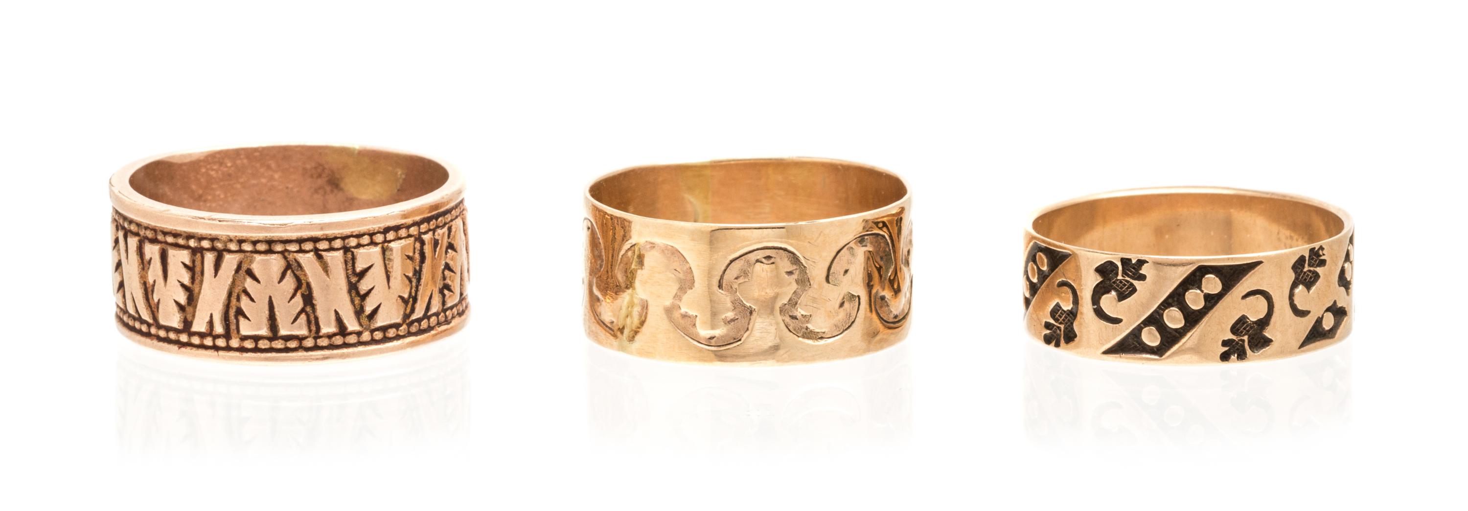 A Collection of Antique Rose Gold Bands, 7.30 dwts.