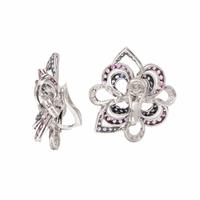 PINK SAPPHIRE, SAPPHIRE, AND DIAMOND FLOWER EARRINGS