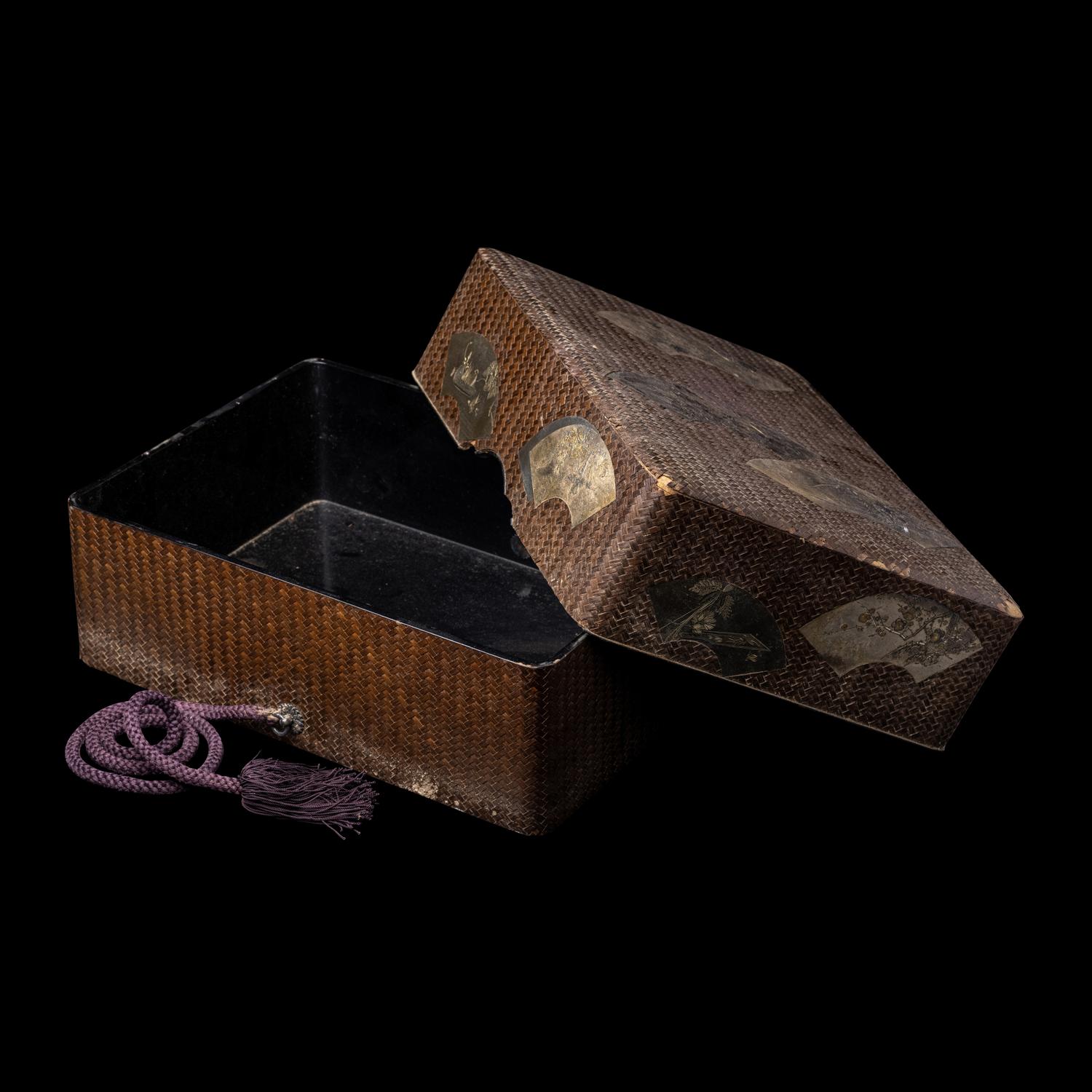 A Japanese Mixed-Metal Inset Lacquer Stationary Box, Bunko, Meiji-Taisho Period