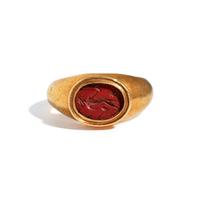A Roman Gold and Red Jasper Finger Ring with Hermes