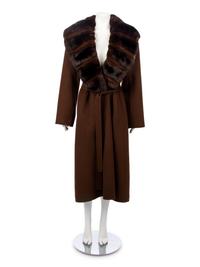 Gianfranco Ferre Chocolate Brown Coat with Chinchilla Colla, 1990-2000s