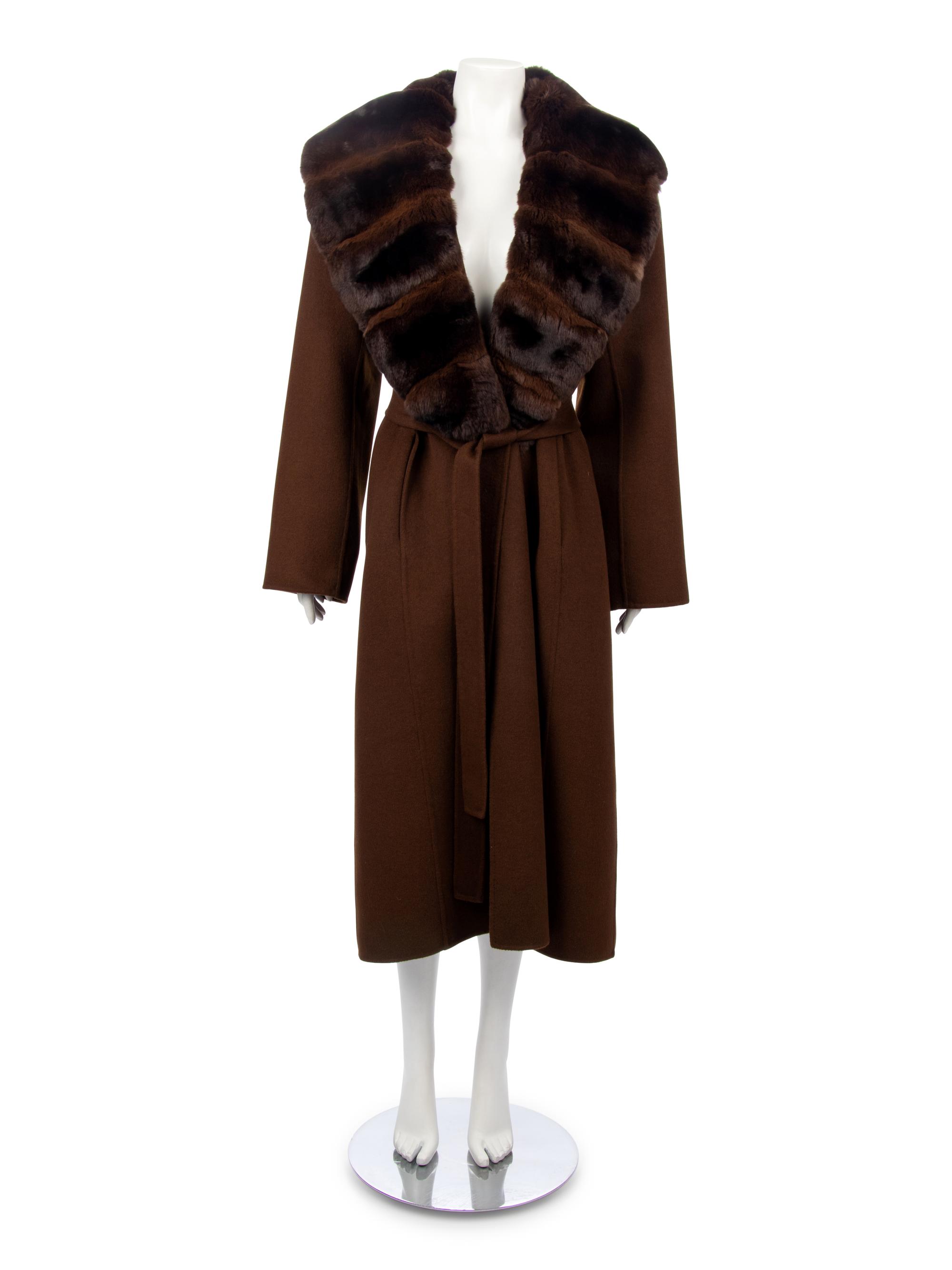 Gianfranco Ferre Chocolate Brown Coat with Chinchilla Colla, 1990-2000s